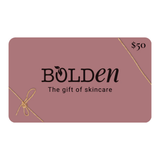 BOLDen skincare gift card with a $50 value on a white background