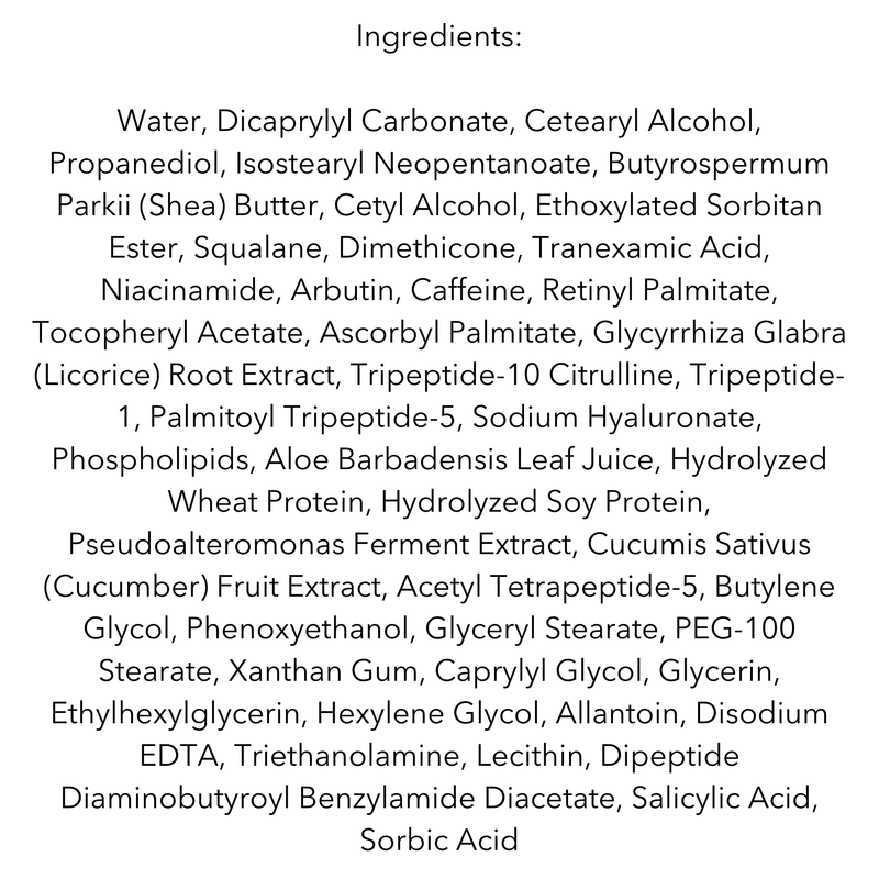 List of Bolden Bright and Firm Eye Cream ingredients on a white background