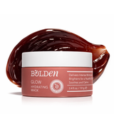 Bolden Glow Hydrating Mask jar with brown mask on a white background